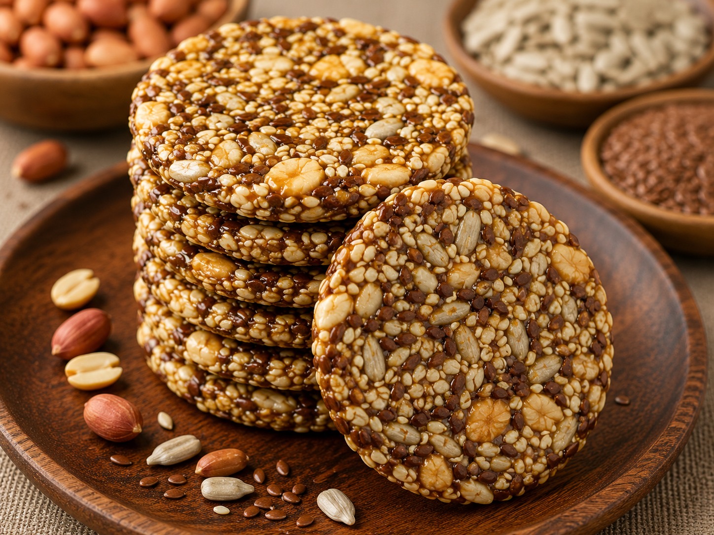Sesame, Flax Seed, Sunflower Seed & Peanut Jaggery Chikki